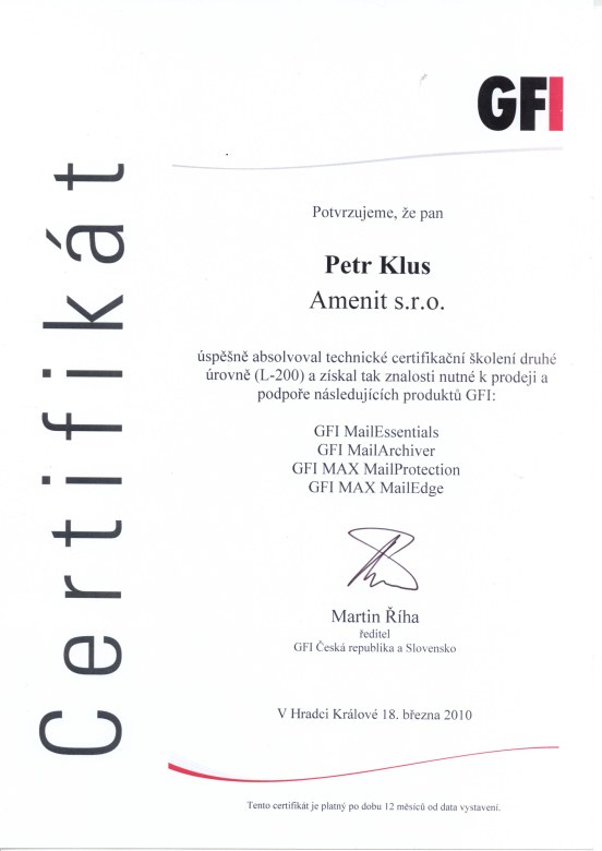GFi Technická certifikace (L-200) 2010
