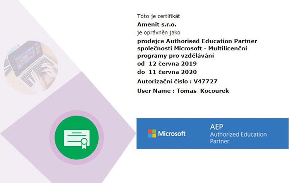 Naše společnost je opět Microsoft Authorised Education Reseller