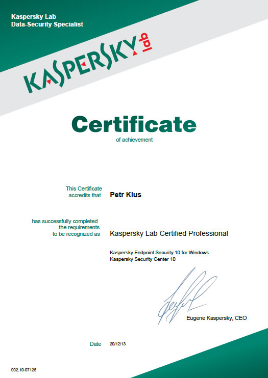 Kaspersky Certified Professional 2013