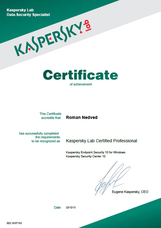 Kaspersky Certified Professional 2013