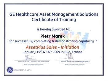 GE Certificate of Training Asset MS 2009