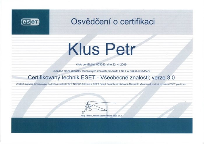 ESET Certifikovaný technik 2009