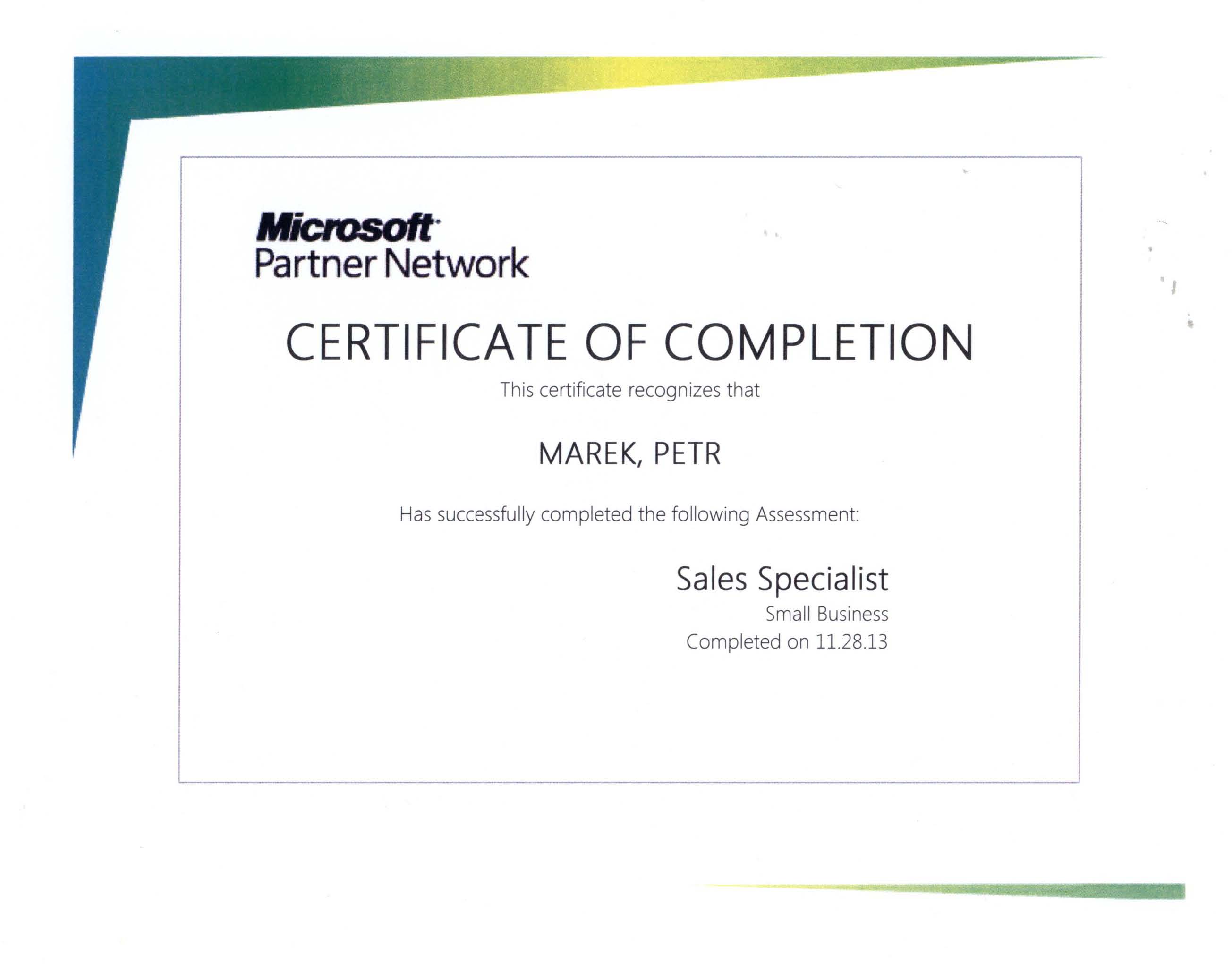 Microsoft Sales Specialist Small Business 2013