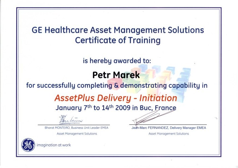 GE Certificate of Training Asset MS 2009