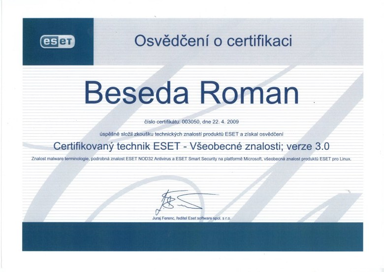 ESET Certifikovaný technik 2009