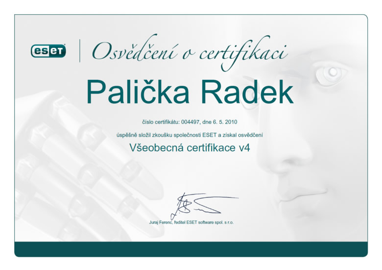 ESET Všeobecná certifikace 2010
