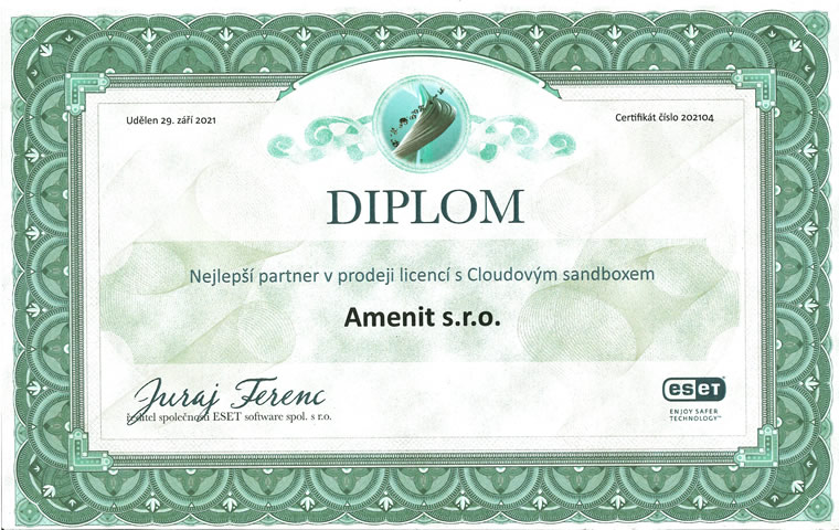 ESET Nejlepší partner v prodeji licencí s Cloud Sandboxem 2021