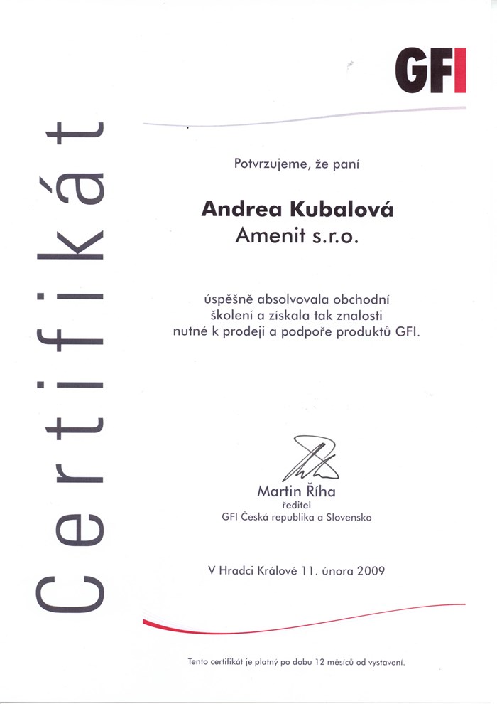 GFi Certifikace - prodej a podpora produktů 2009