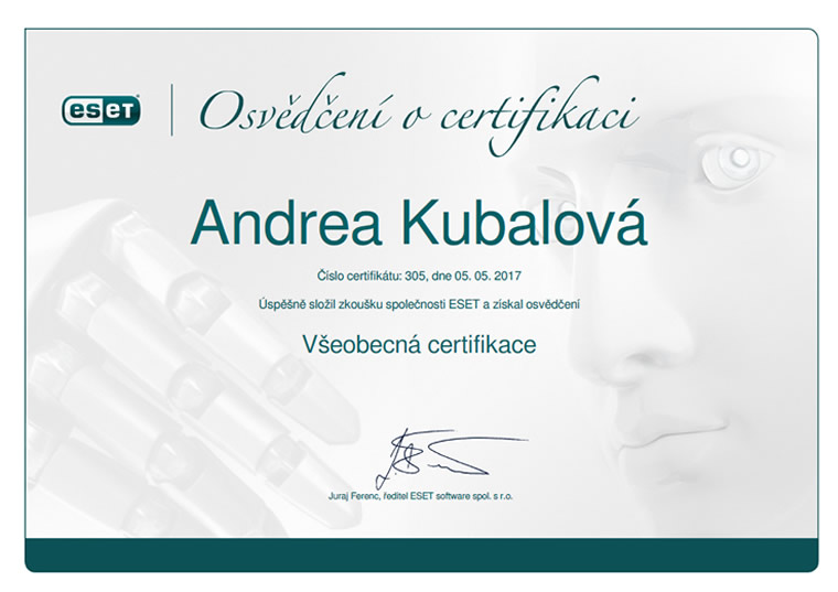 ESET Všeobecná certifikace 2017