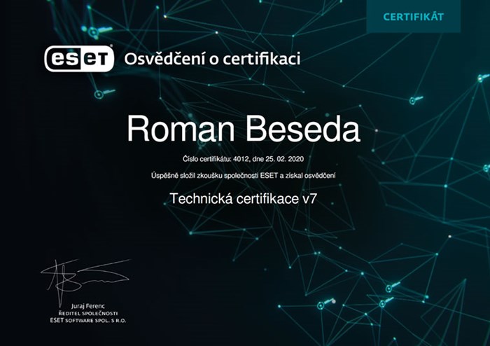 ESET Technická certifikace v7 2020