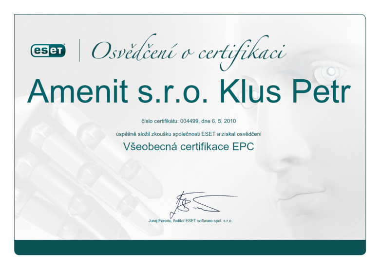 ESET Všeobecná certifikace 2010