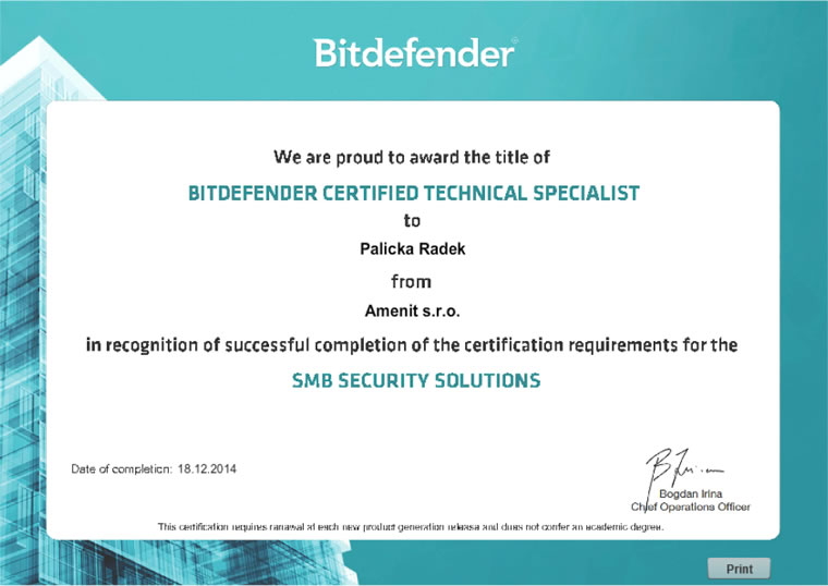 Bitdefender Certified Technical Specialist 2014