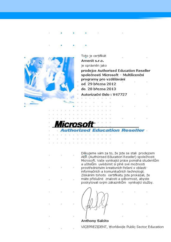 Microsoft Authorized Education Reseller 2012