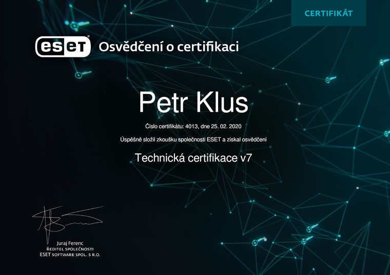 ESET Technická certifikace v7 2020