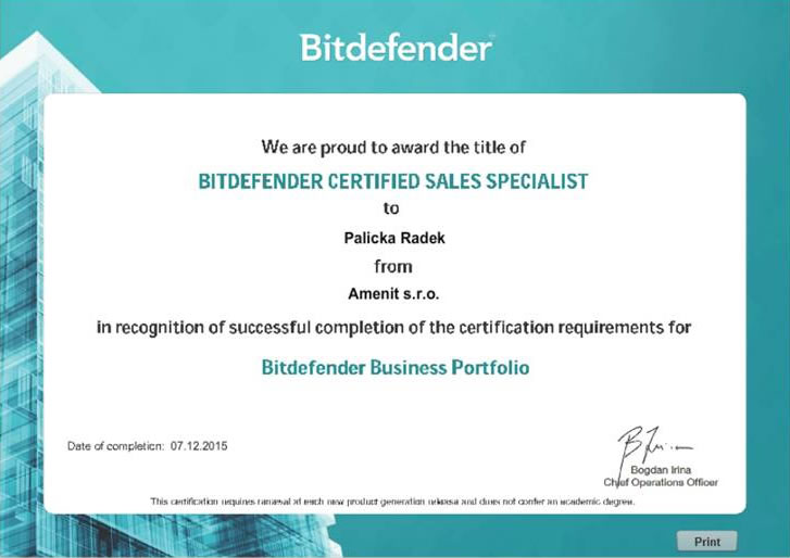 Bitdefender Certified Sales Specialist Business 2015