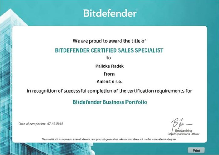 Bitdefender Certified Technical Specialist 2015