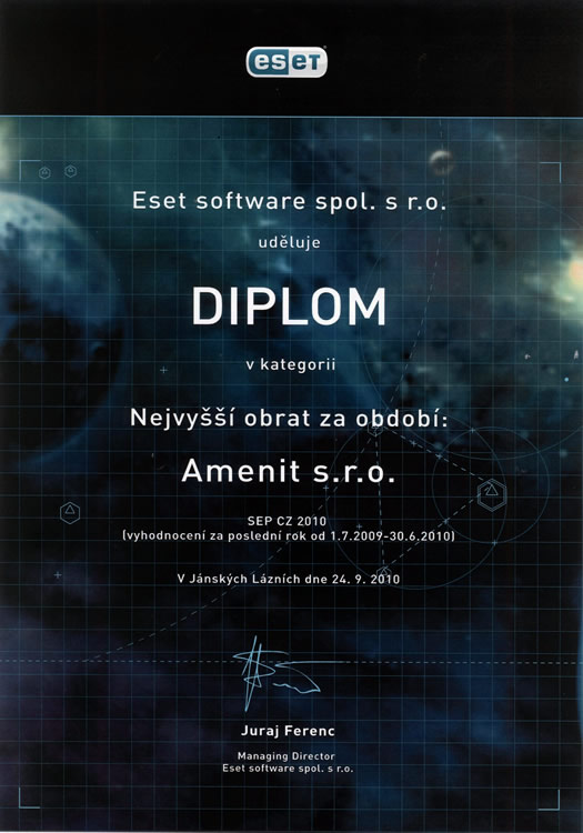 ESET Největší prodejce v ČR za rok 2010