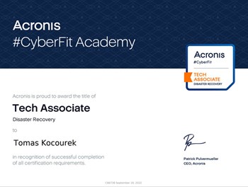 Acronis CyberFit Tech Associate Disaster recovery 2022