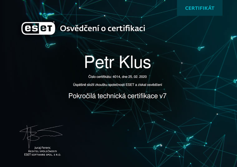 ESET Pokročilá technická certifikace v7 2020