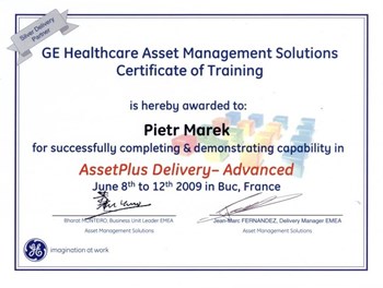 GE Certificate of Training Asset MS 2009