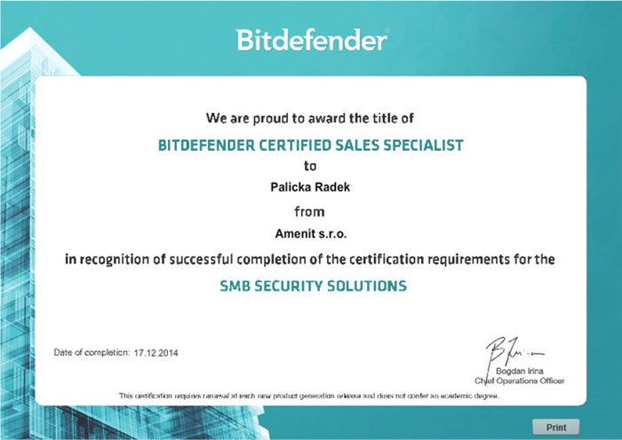 Bitdefender Certified Sales Specialist 2014