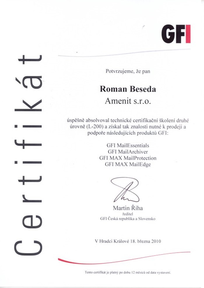 GFi Technická certifikace 2010