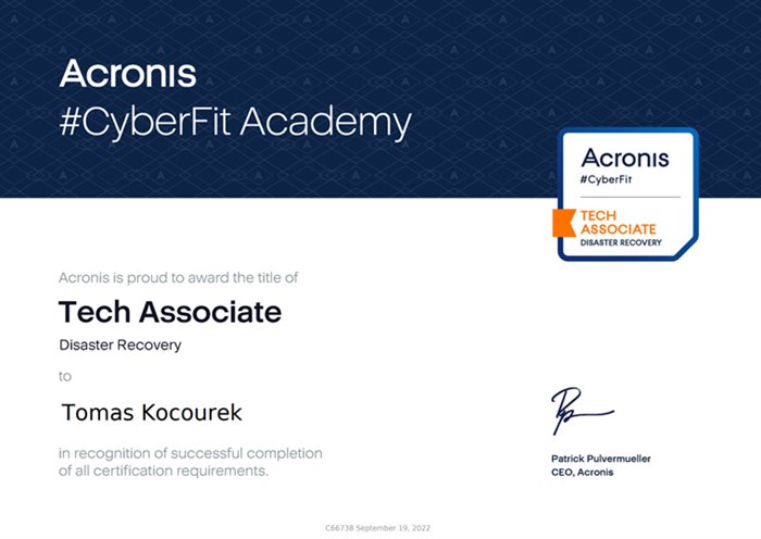 Acronis CyberFit Tech Associate Disaster recovery 2022